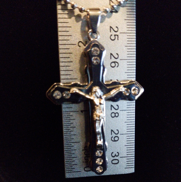 24” Stainless Steel Necklace with 2" Large Cross - Picture 13 of 17